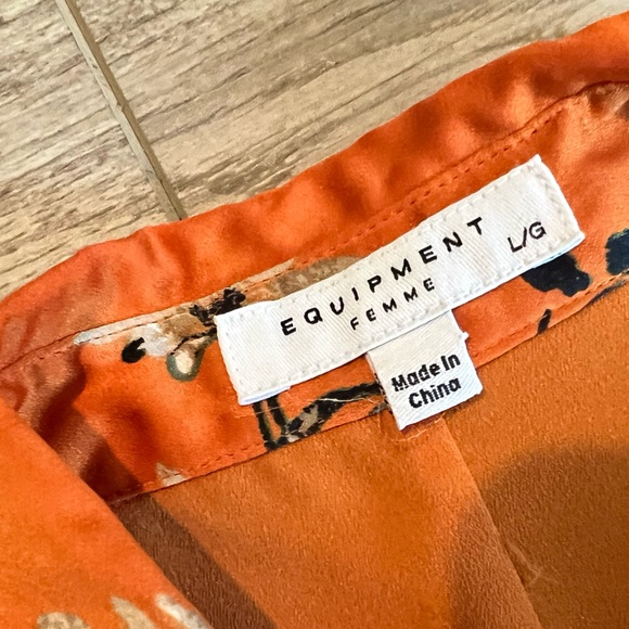 Equipment Floral Orange Wrap Dress Size Large - Picture 5 of 16